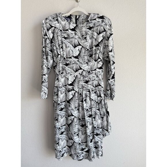 Vintage 1980s APRIL RAIN Dress White Black Palm Print Dolman Long‎ Sleeve 13-14 - Picture 13 of 13
